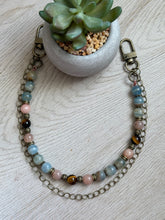 Load image into Gallery viewer, Handmade Bag Necklace- Blue Onyx, Tiger Eye and Peach Aventurine Beads
