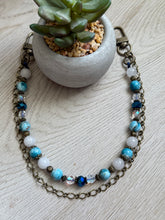 Load image into Gallery viewer, Handmade Bag Necklace- White Jade, Blue Apatite and Glass Beads
