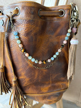 Load image into Gallery viewer, Handmade Bag Necklace- Blue Onyx, Tiger Eye and Peach Aventurine Beads
