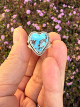 Load image into Gallery viewer, Handmade Golden Hills Lavender Turquoise Heart Ring - Size 8
