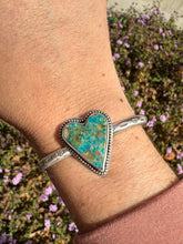 Load image into Gallery viewer, Handmade Sterling Silver Kingman Turquoise Heart Cuff Bracelet
