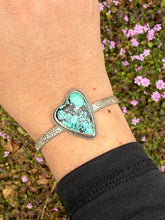 Load image into Gallery viewer, Handmade Sterling Silver  Hubei Turquoise Heart Cuff Bracelet
