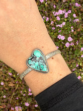 Load image into Gallery viewer, Handmade Sterling Silver  Hubei Turquoise Heart Cuff Bracelet
