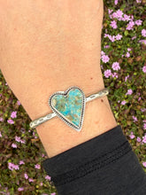 Load image into Gallery viewer, Handmade Sterling Silver Kingman Turquoise Heart Cuff Bracelet
