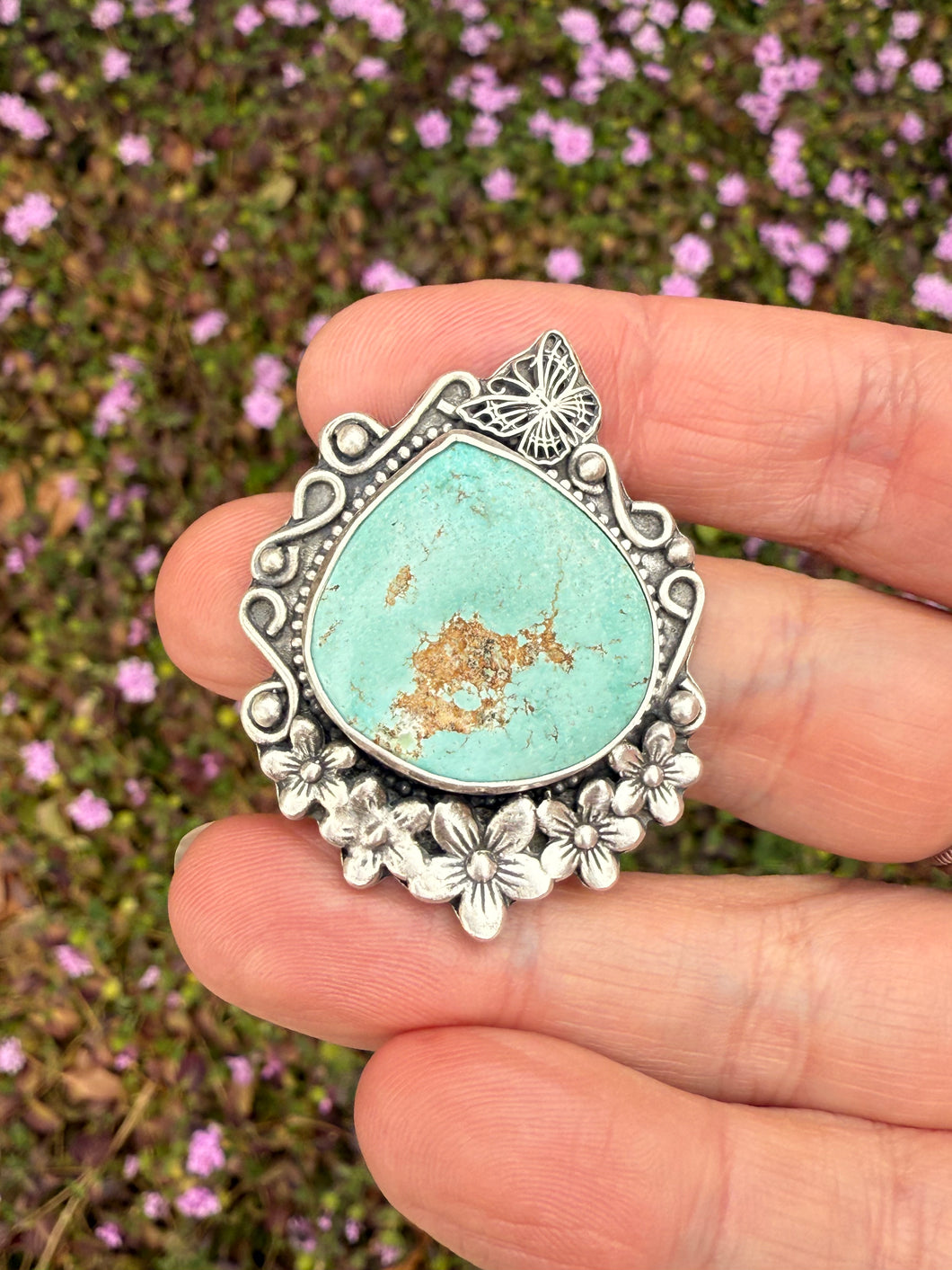 Handmade Sterling Silver Turquoise Bag Bolo