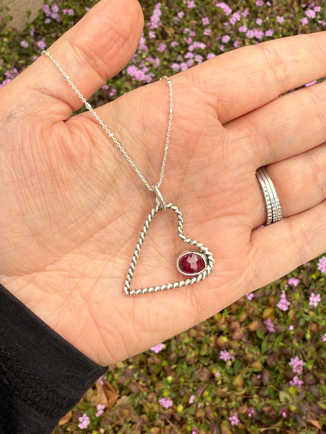 Handmade Sterling Silver Ruby Heart Pendant Necklace