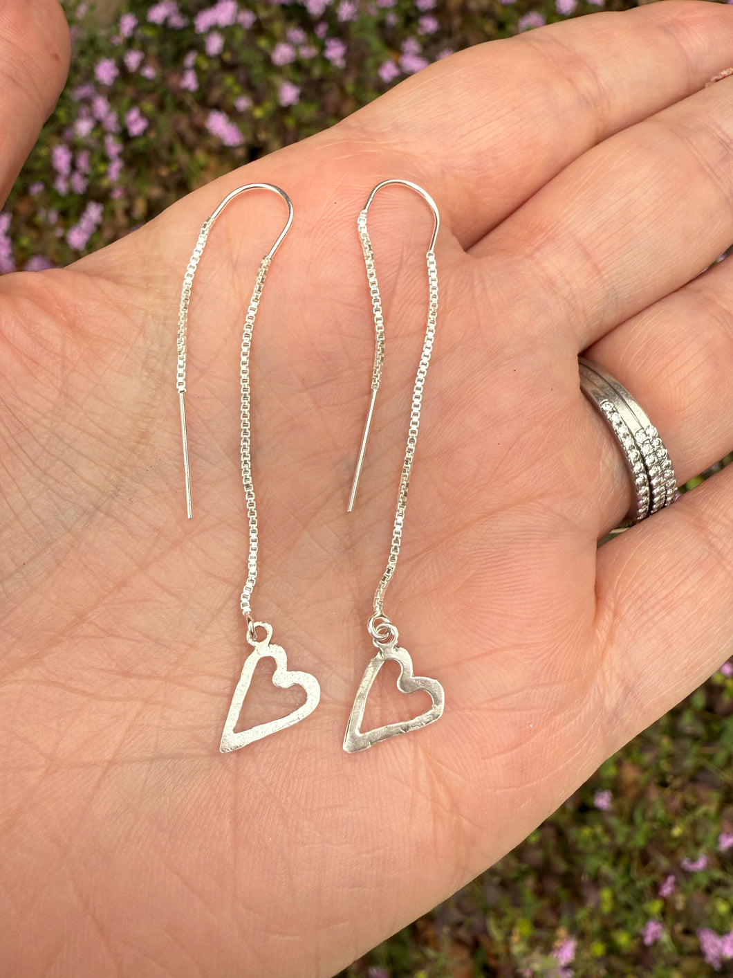 Sterling Silver Heart Threader Earrings