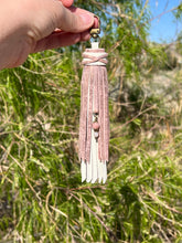 Load image into Gallery viewer, Clip Tassel- Rose Gold and Bone Cowhide Leather with Gemstone Beaded Charm
