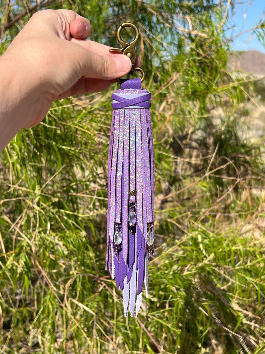 Clip Tassel- Lavender, Purple and Purple Shimmer Cowhide Leather Tassel