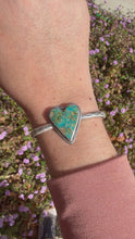 Load and play video in Gallery viewer, Handmade Sterling Silver Kingman Turquoise Heart Cuff Bracelet
